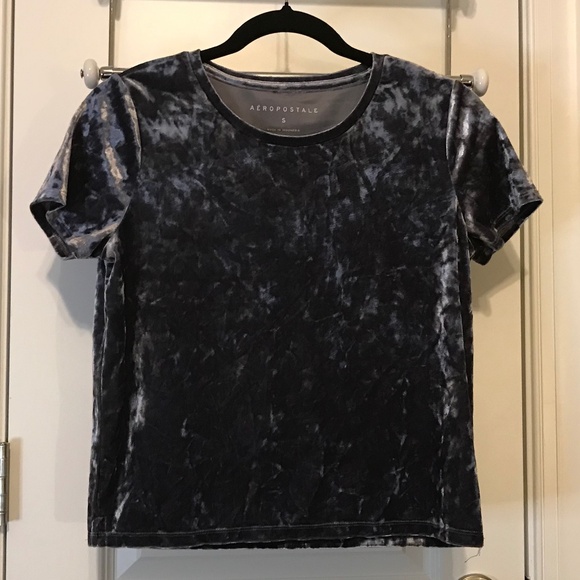 Gorgeous Aeropostale short sleeve dark silver gray crewneck velvet top (S) - Picture 4 of 13